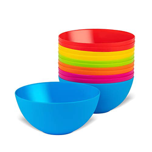 Plaskidy Plastic Bowls Set of 12 Kids Bowls 24 Oz Microwave Dishwasher Safe BPA Free Plastic Cereal Bowls for Kids Brightly Colored Children Bowls Great for Cereal， Soup， Snack， Fruit o