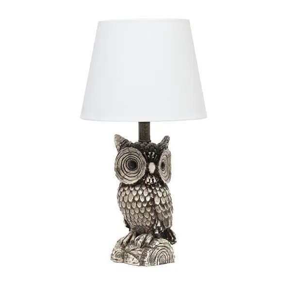 Simple Designs Polyresin Gazing Brown and White Night Owl Novelty Bedside Table Desk Lamp - L: 9.95