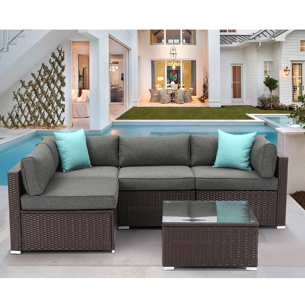 Cosiest 5piece Outdoor Patio Wicker Furniture Set with Coffee Table