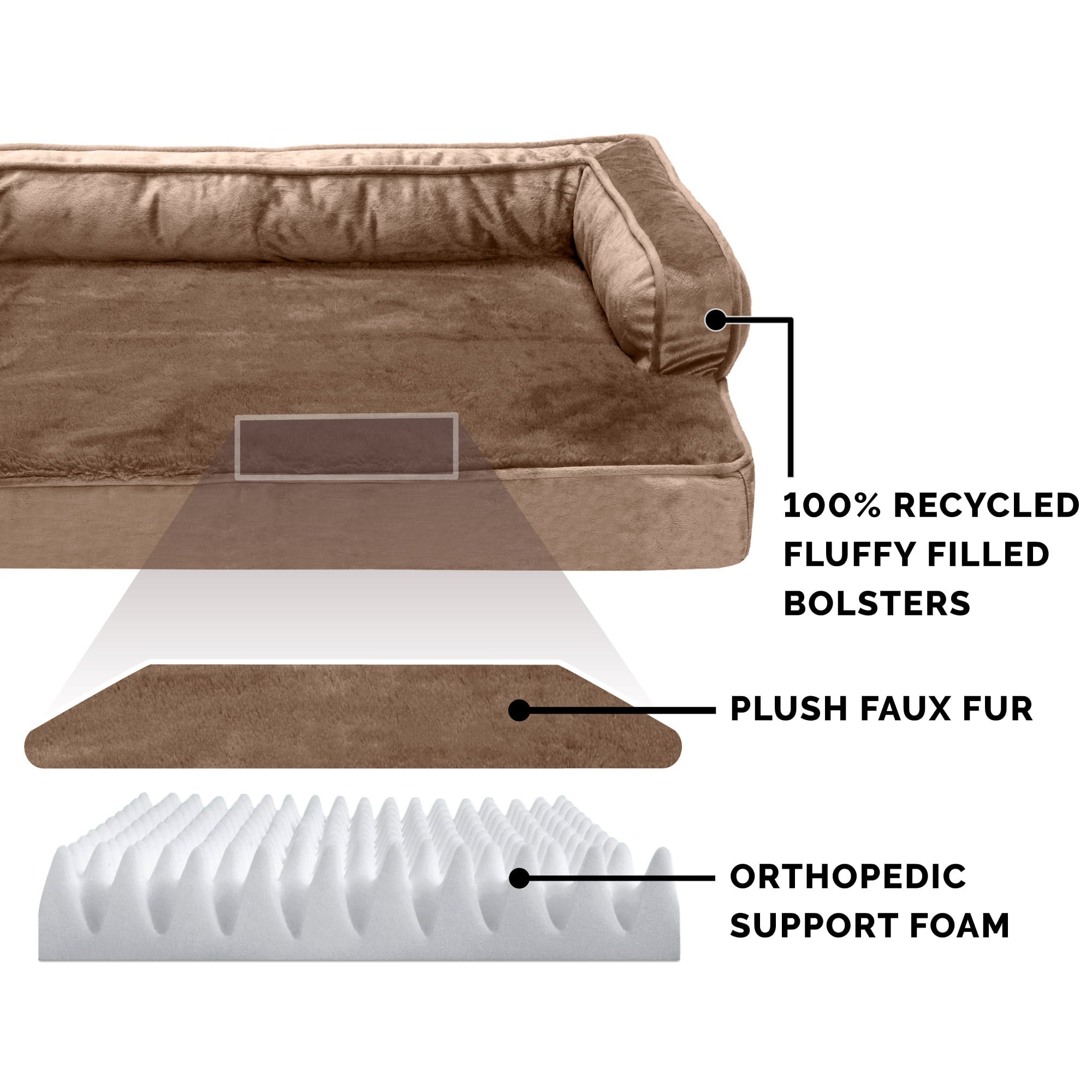 FurHaven Pet Products | Orthopedic Plush and Velvet Comfy Couch Sofa-Style Pet Bed for Dogs and Cats， Almondine， Large