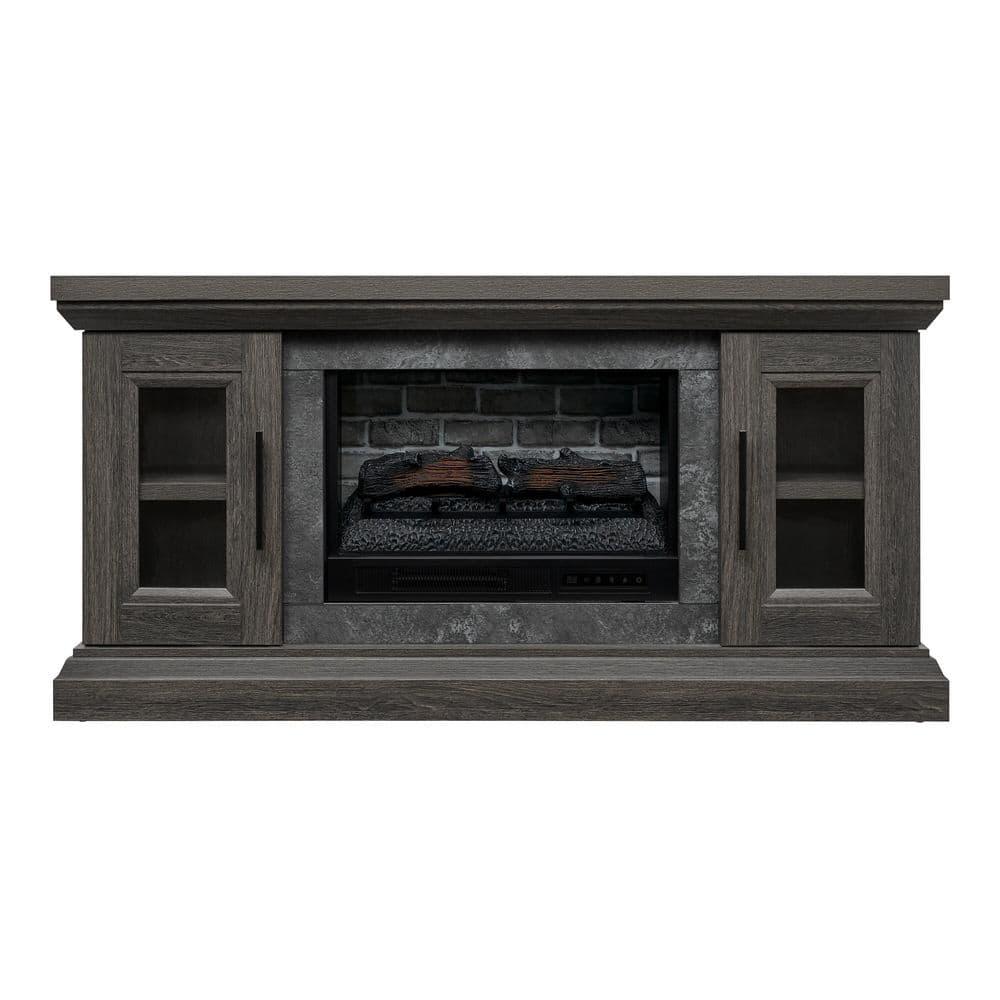 StyleWell Chelsea 65 in Freestanding Electric Fireplace TV Stand in Cappuccino with Ash Grain