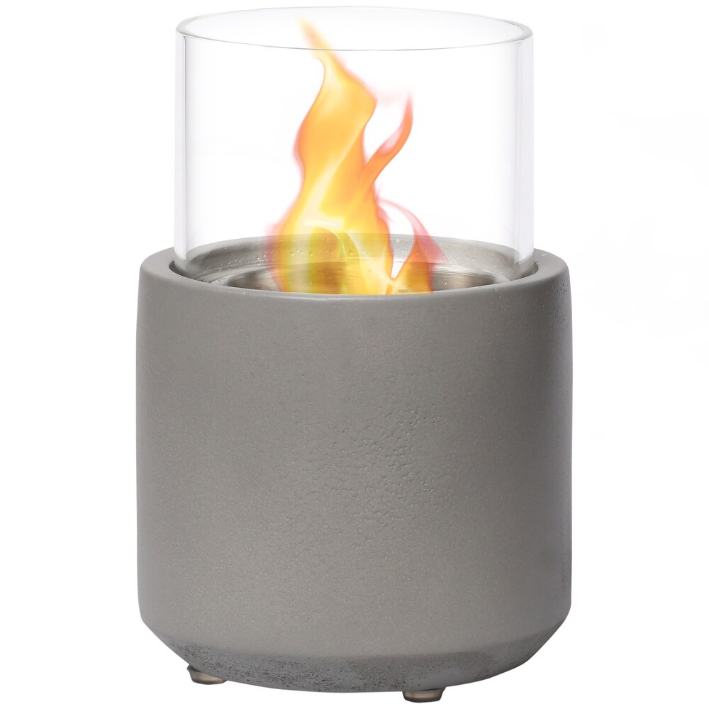 Tabletop Fireplace  Mini Concrete Ethanol Fire Bowl with Lid  Burns up with Liquid Alcohol and Solid Tablet Alcohol