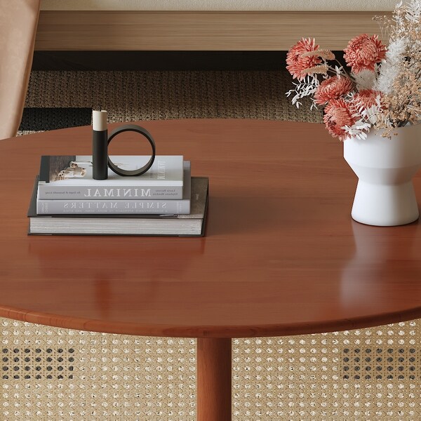 Elegant Wooden Coffee Table with Faux Rattan Accents