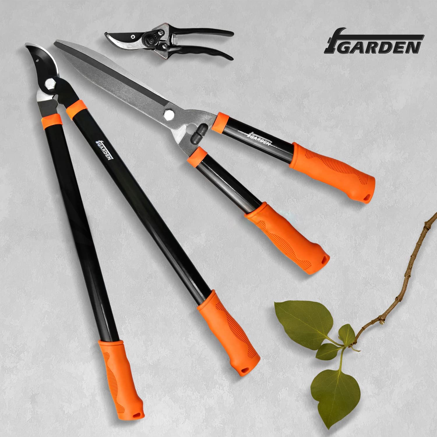 iGarden 3 Piece Combo Garden Tool Set with Lopper， Hedge Shears and Pruner Shears， Tree and Shrub Care Kit