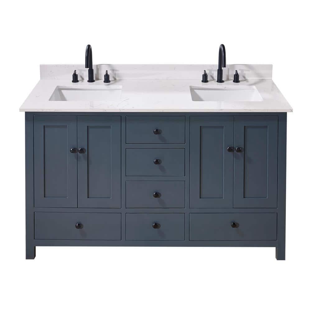 Altair Trento 61 in W x 22 in D Engineered Stone Composite Vanity Top in Aosta White with White Rectangular Double Sink