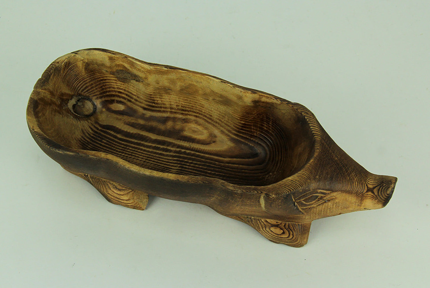 Zeckos Hand Carved Darkened Wood Pig Centerpiece Bowl