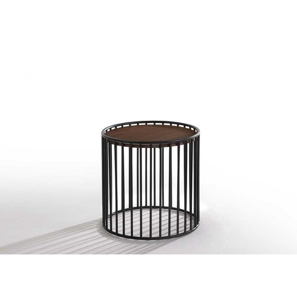 Carbon Loft Calacino Modern Walnut and Black Round Tea Table