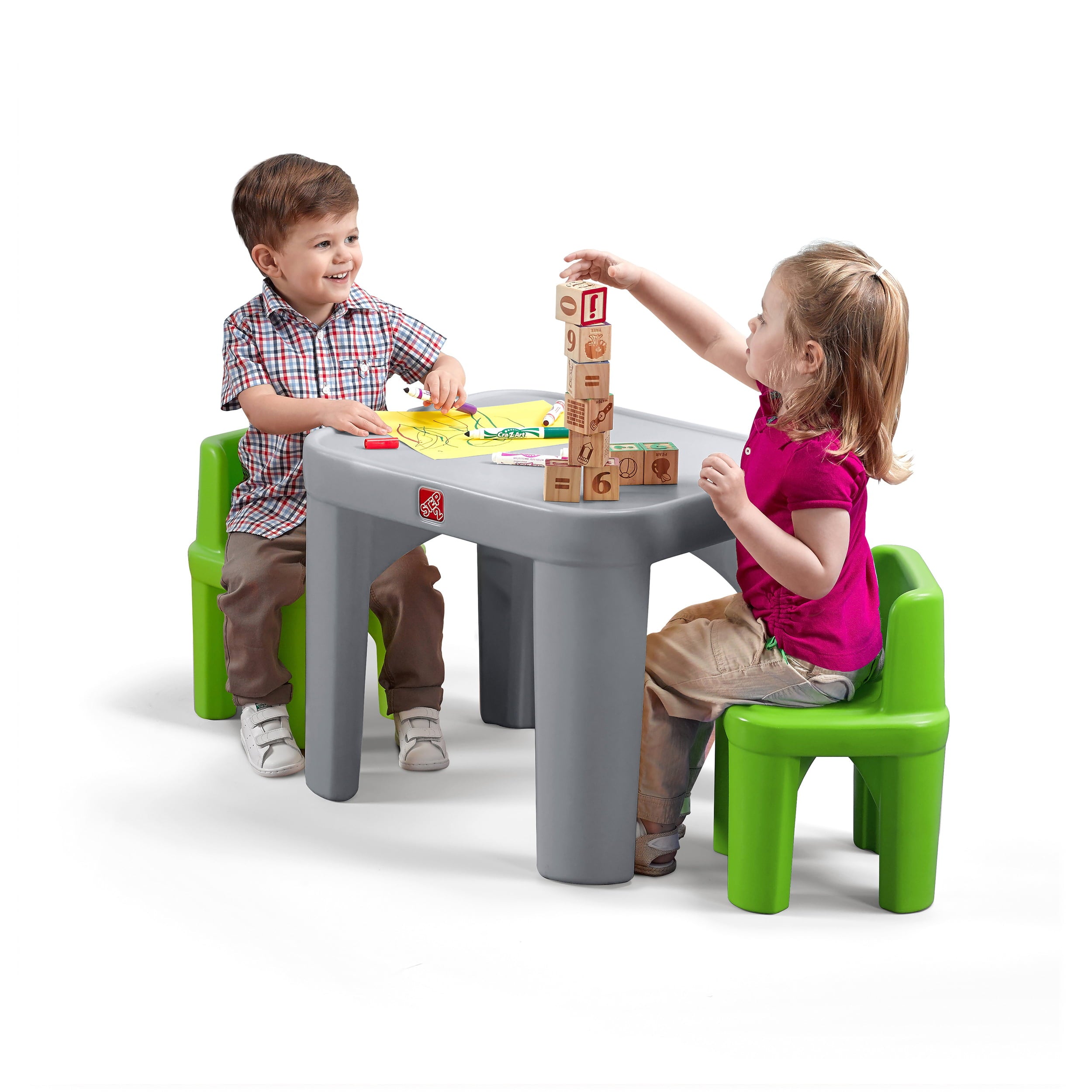 Step2 Mighty My Size Kids Plastic Table and Chairs Set, Gray