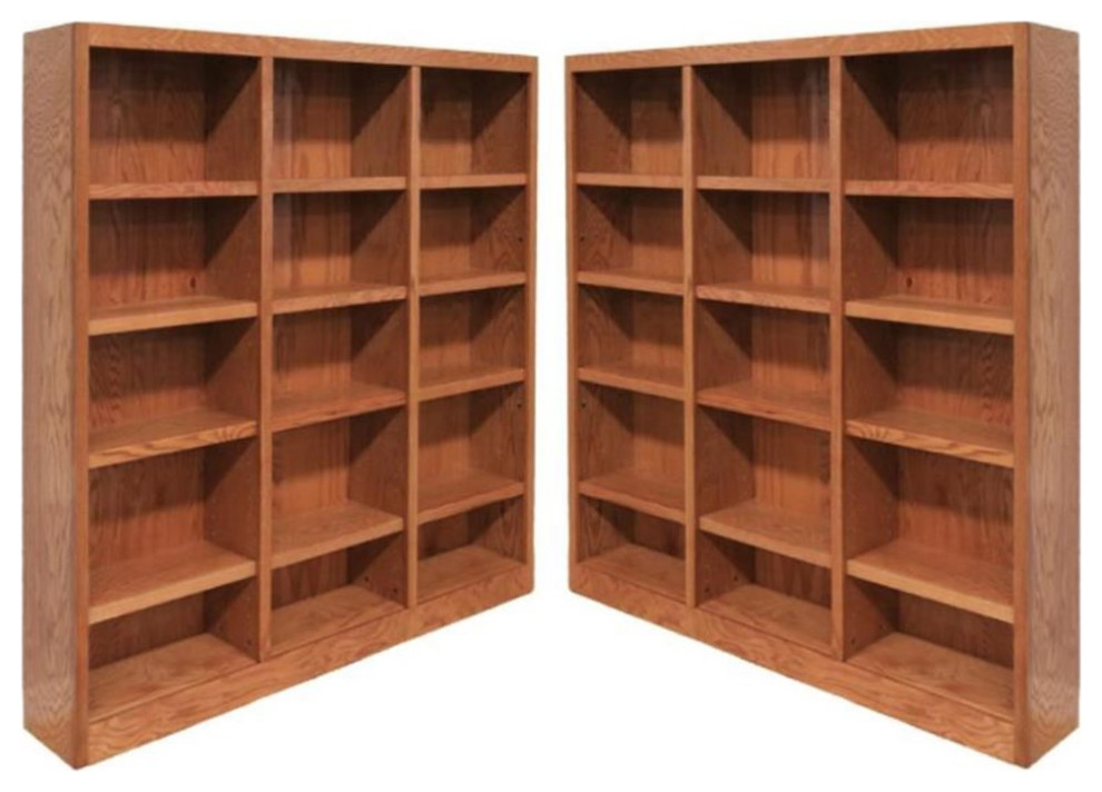 Home Square 72 quotTall 15 Shelf Triple Wide Wood Bookcase in Cherry   Set of 2   Transitional   Bookcases   by Homesquare  Houzz