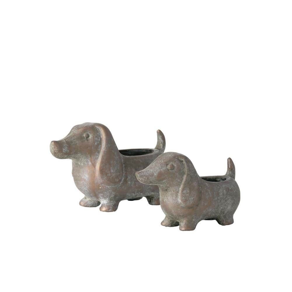 SULLIVANS 5.5quot and 4.5quot Brown Ceramic Dachshund Planter (Set of 2) CM2886