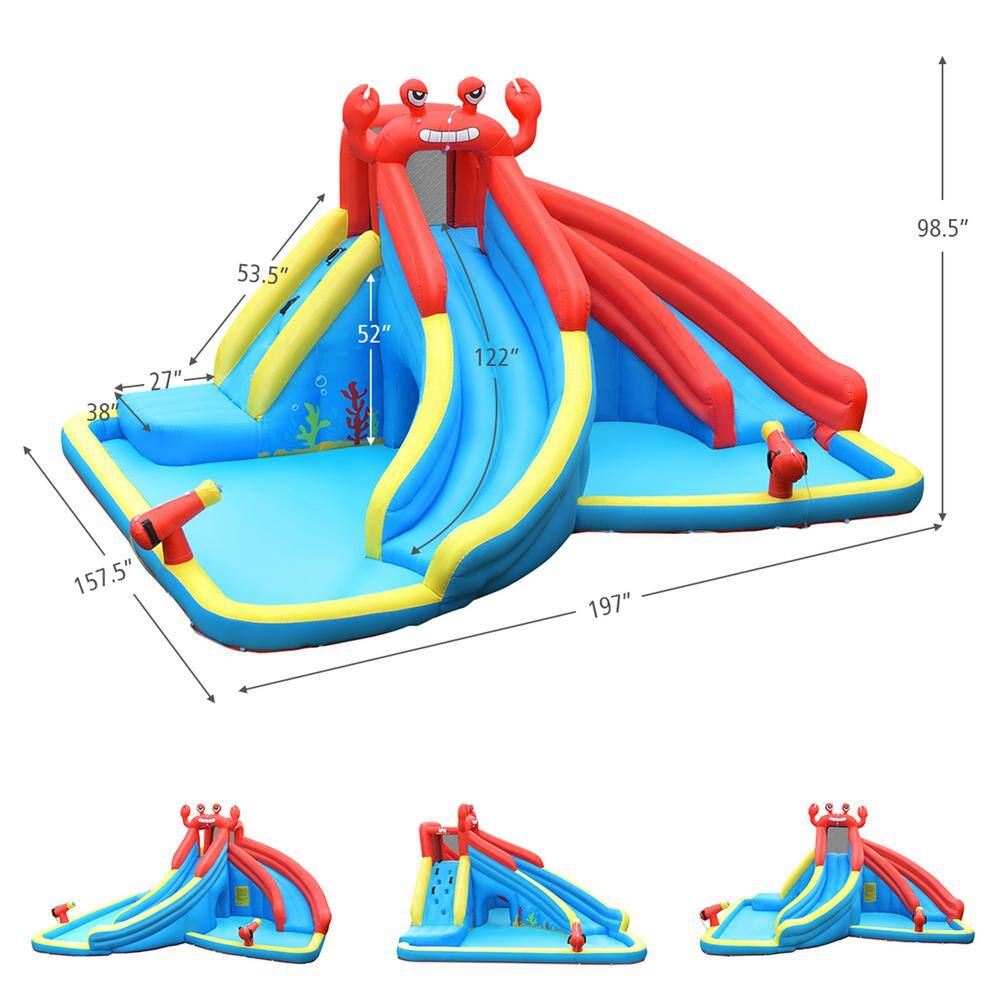 Gymax Inflatable Water Park Bounce House Crab with 2 Slides Climbing Wall Tunnel GYM05213