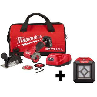 MW M12 FUEL 12V 3 in. Lithium-Ion Brushless Cordless Cut Off Saw Kit with M12 Flood Light 2522-21XC-2364-20