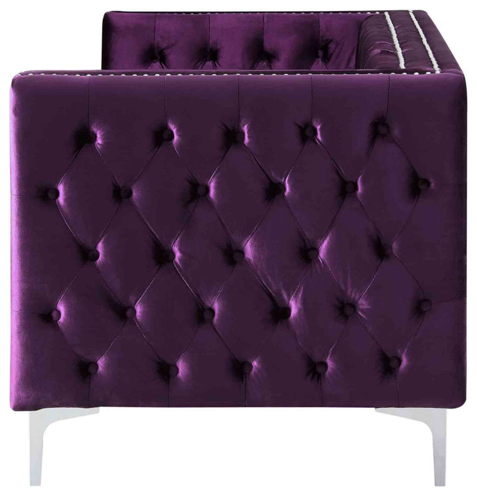 Jeannie Velvet 3 Seat Sofa Button Tufted With Metal Legs   Midcentury   Sofas   by Inspired Home  Houzz