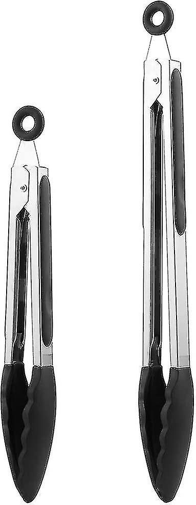 2 Pack Black Kitchen Cooking Tongs， Silicone Locking Serving Tongs(9-inch and 12-inch)