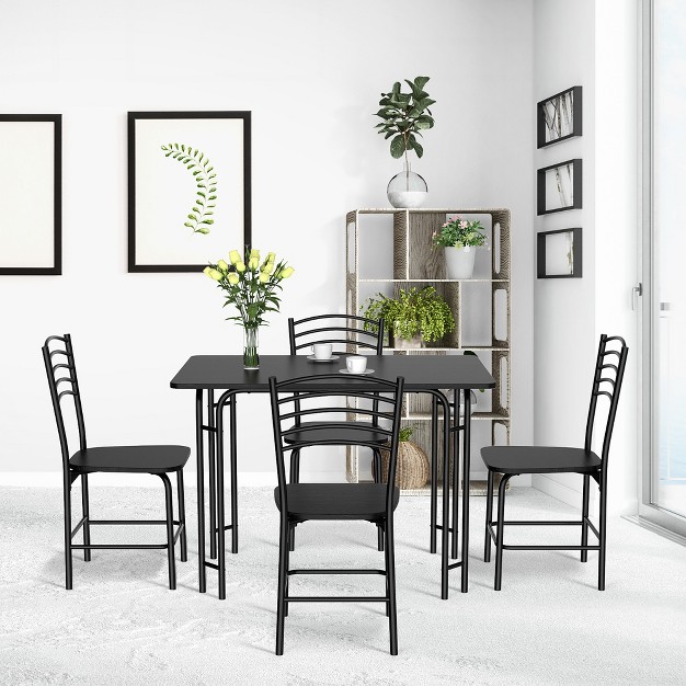 Costway 5 Piece Dining Set Home Kitchen Table 29 5 x27 x27 And 4 Chairs With Metal Legs Modern Black