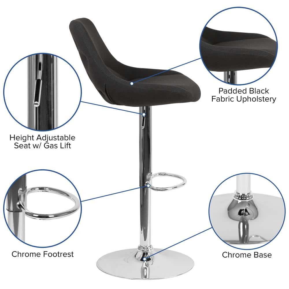 Carnegy Avenue 44.5 in. Black Fabric Adjustable Bar Stool CGA-CH-442213-BL-HD