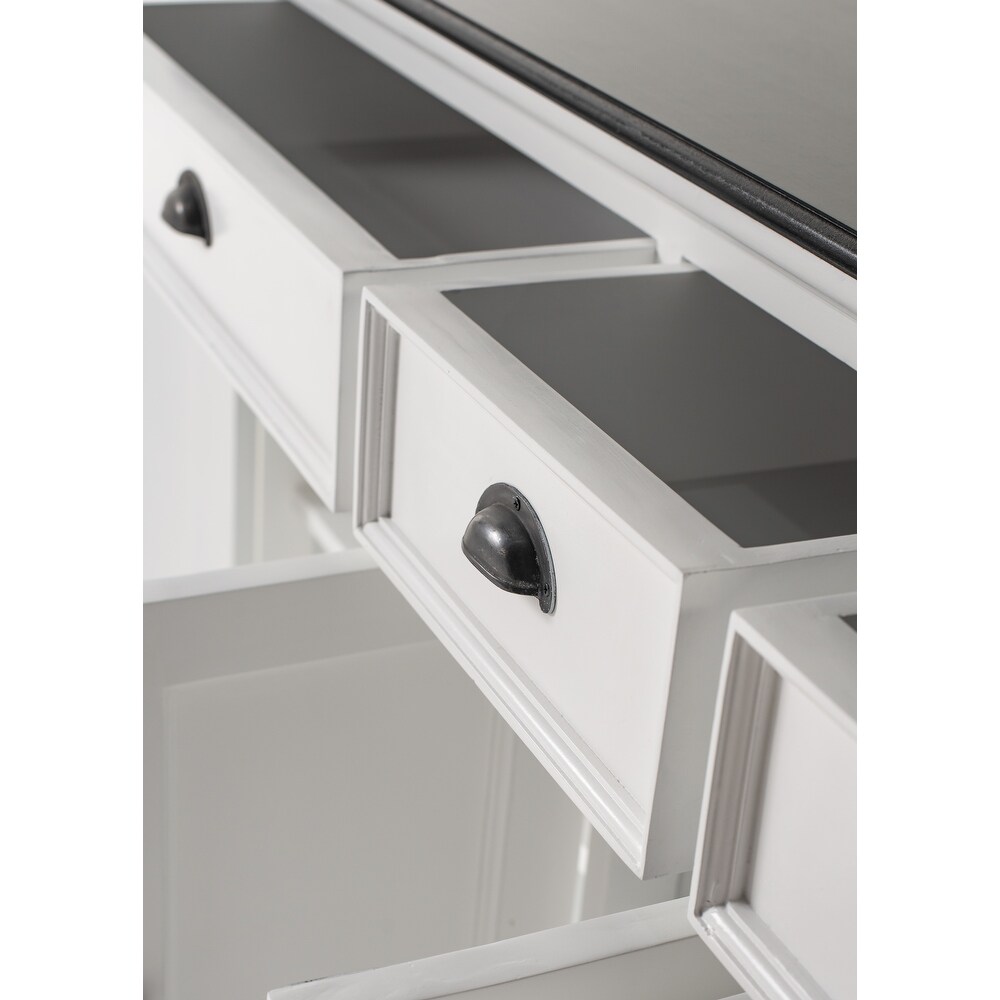 NovaSolo Halifax Contrast Farmhouse White   Black Buffet  Solid Mahogany Frame  70.87 x 19.69 x 33.46