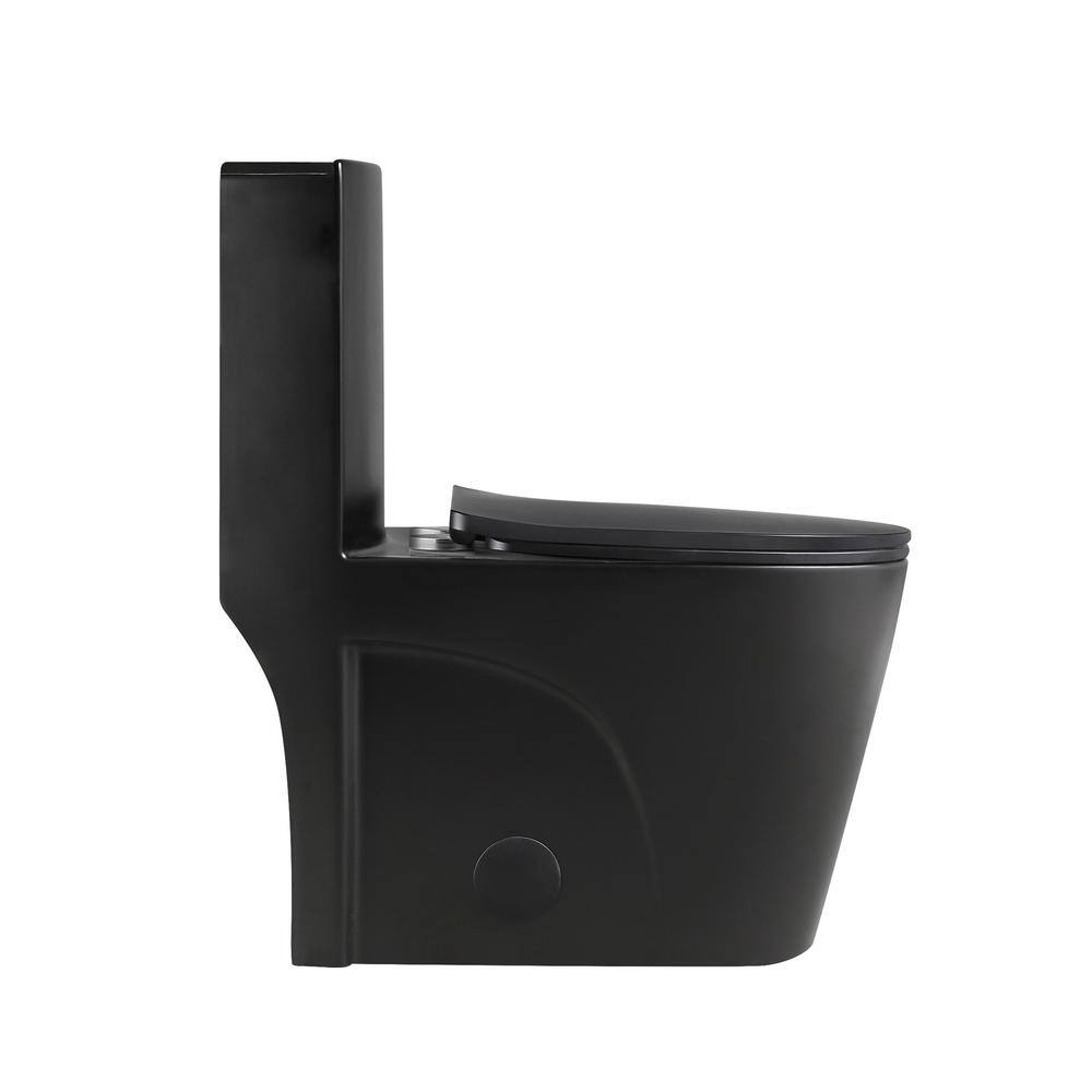 Whatseaso 12 in. Rough-In 1-piece 1.11.6 GPF Dual Flush Round Toilet in Black Seat Included AUN-110511121