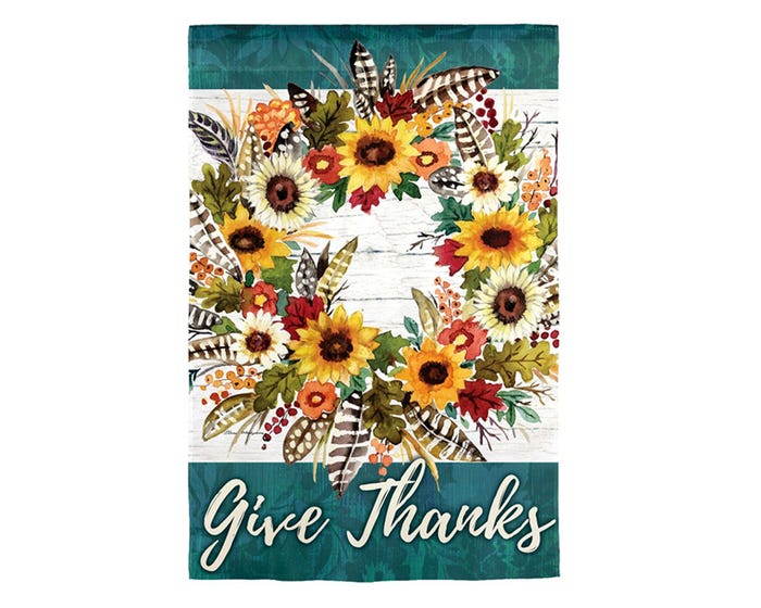 Evergreen Give Thanks Wreath Suede Garden Flag - 14S9264