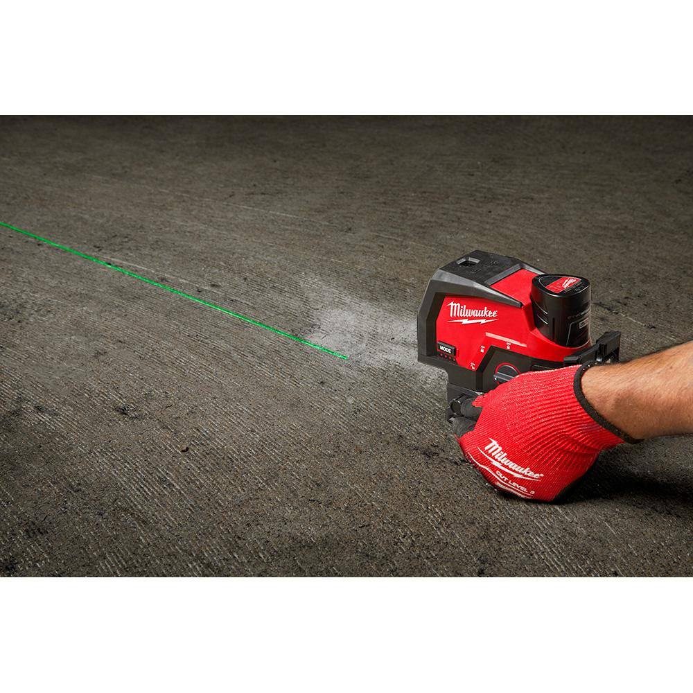 MW M12 12-Volt Lithium-Ion Cordless Green 125 ft. Cross Line and Plumb Points Laser Level with 4.0 Ah Battery and Charger 3622-20-48-59-2440