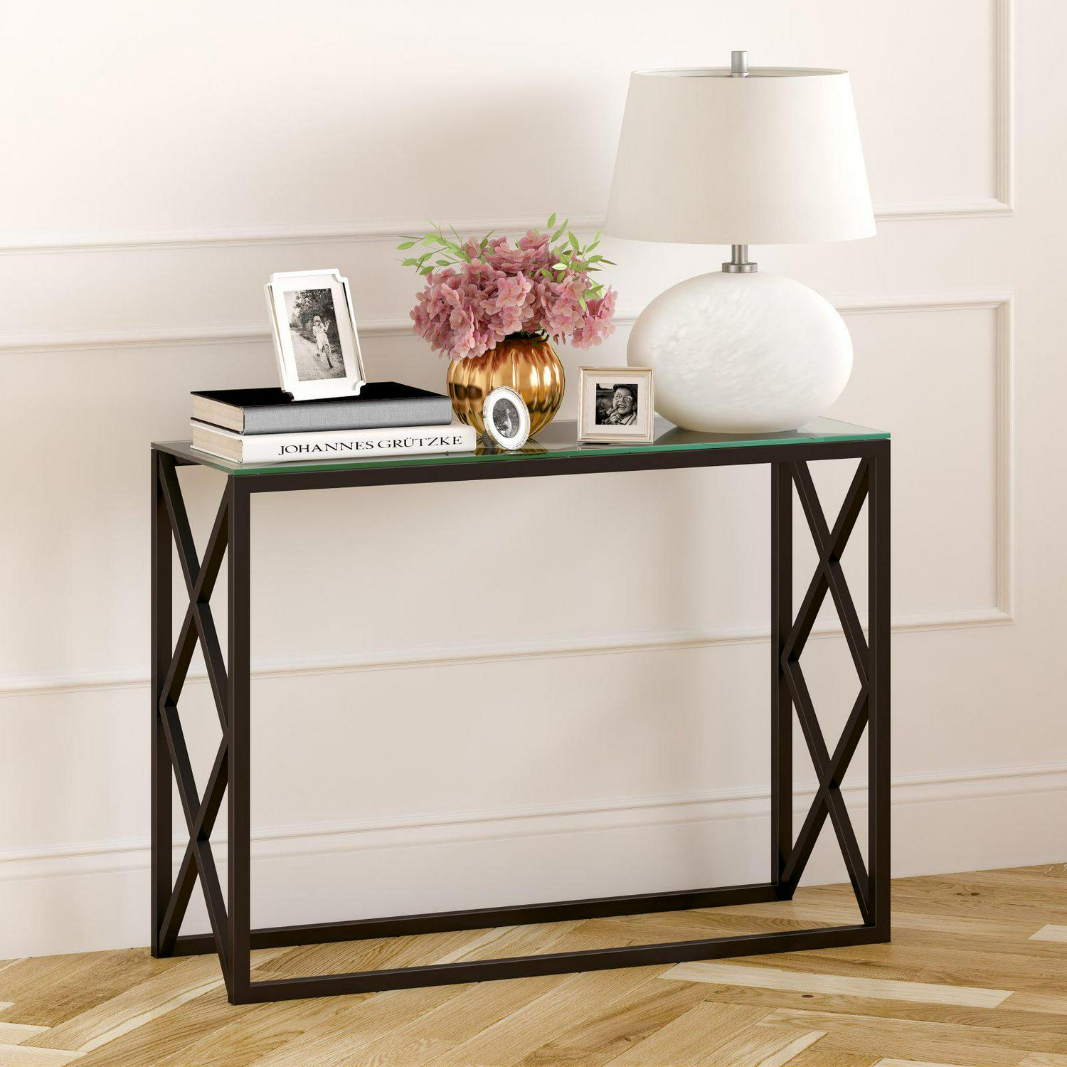 EvelynandZoe Contemporary Console Table with Glass Top