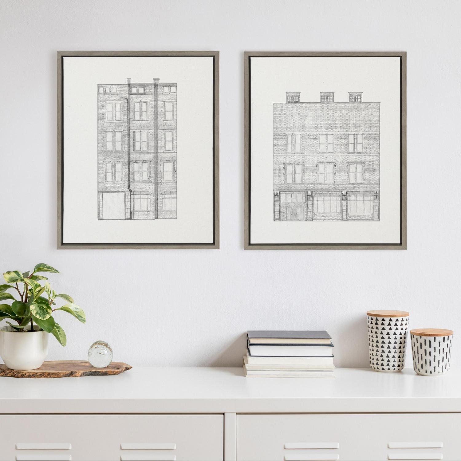 Kate and Laurel Buildings Framed Canvas Art Prints 18  x 24  Set of 2  Crowdfused