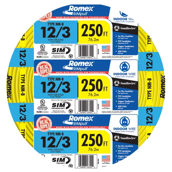 Southwire Romex SIMpull NM-B 12/3 Indoor Wire with Ground