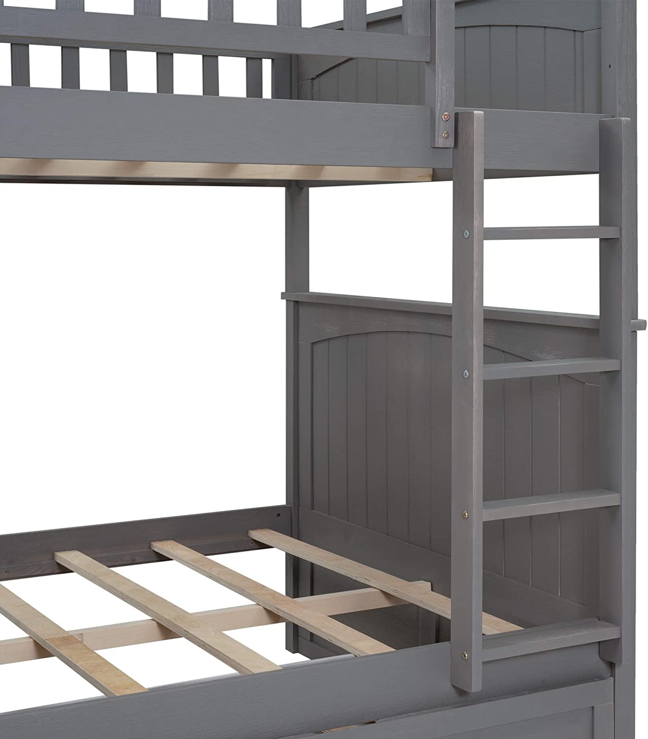 Churanty Full Over Full Bunk Bed with Twin Size Trundle, for Kids and Teens, Brushed Gray