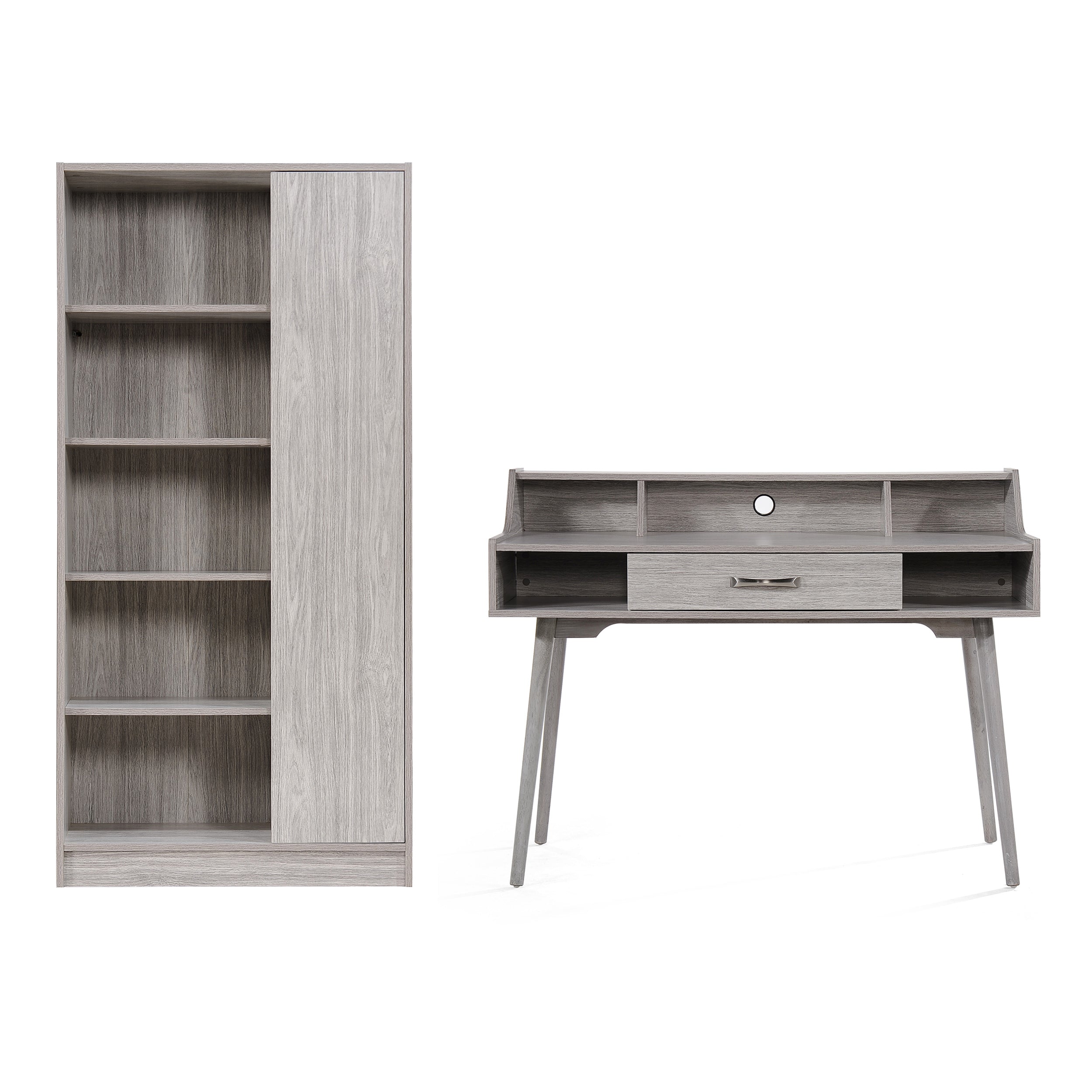 Belinda Mid Century Modern Office Desk And Bookcase Set