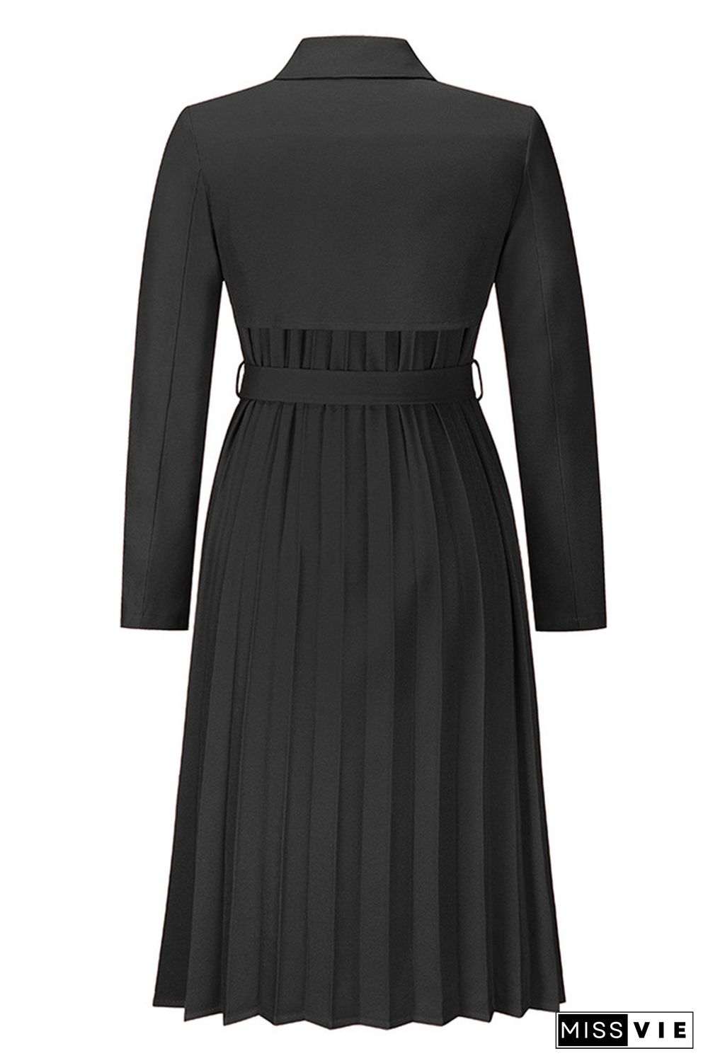 Plain Open Button Pleated Midi Dress