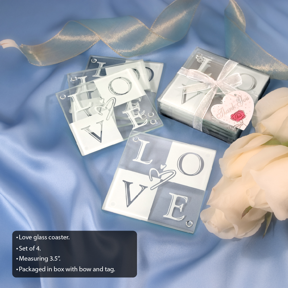 24 LOVE Glass Coaster Set