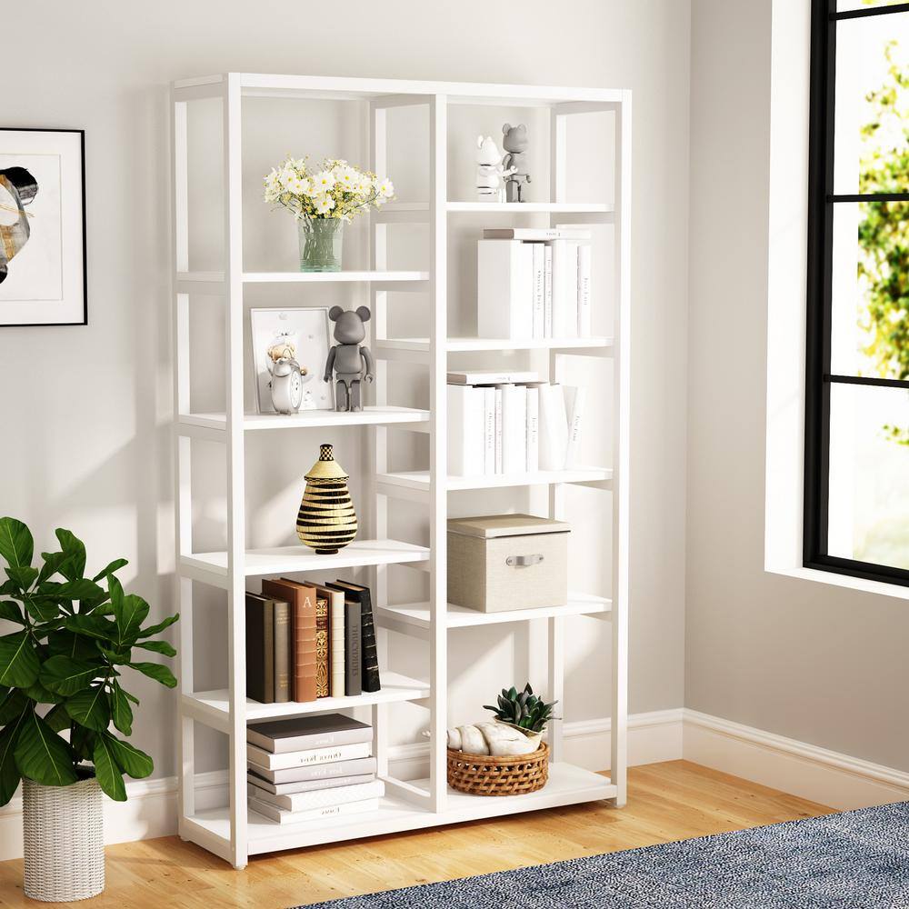 TRIBESIGNS WAY TO ORIGIN Hamilton 70.9 in. White Wood 10-Shelf Etagere Bookcase with Open Back HD-CJ156