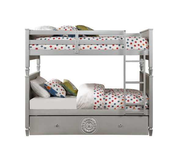 ACME Varian Twin/Twin Bunk Bed  Blue Velvet   Silv...