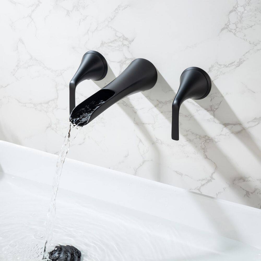 Flynama Double Handle 3-Hole Wall Mounted Bathroom Faucet in Matte Black PZZ-RX5105H