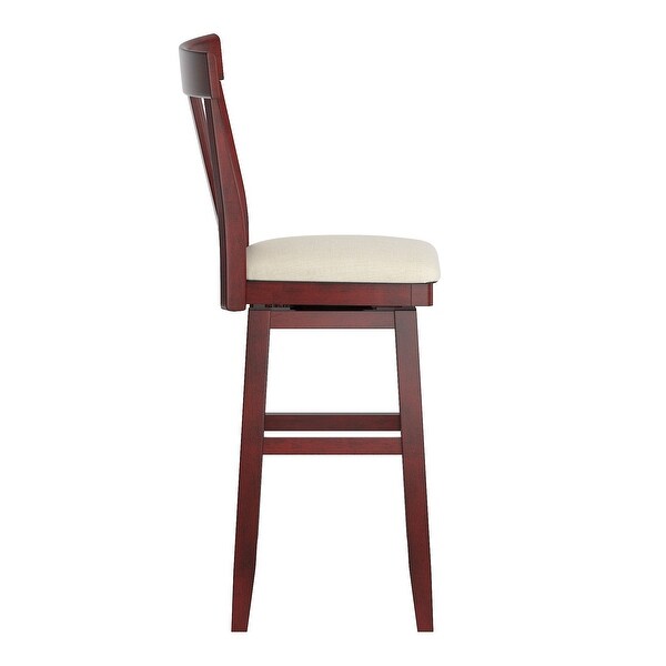 Sheena Panel Back Bar Height Wood Swivel Stool， Antique Berry