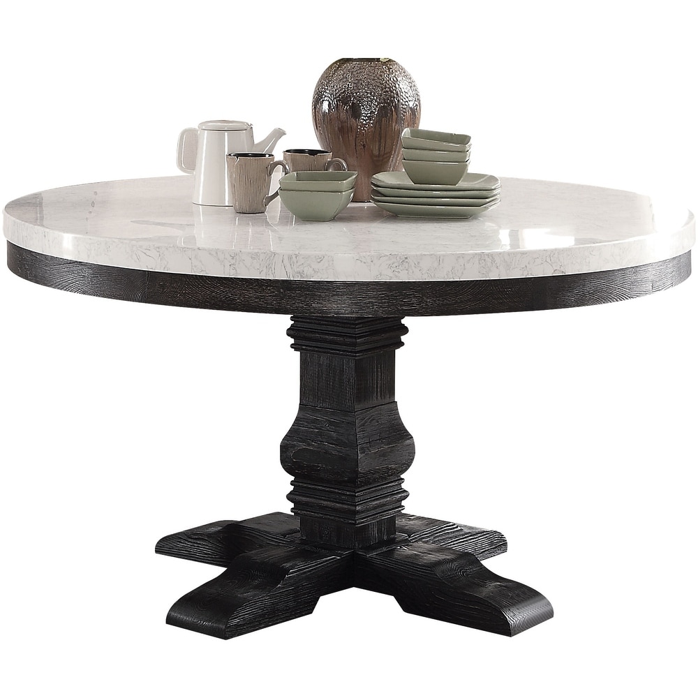 54'' Round Pedestal Dining Table with Marble Tabletop for Kitchen Dining Room