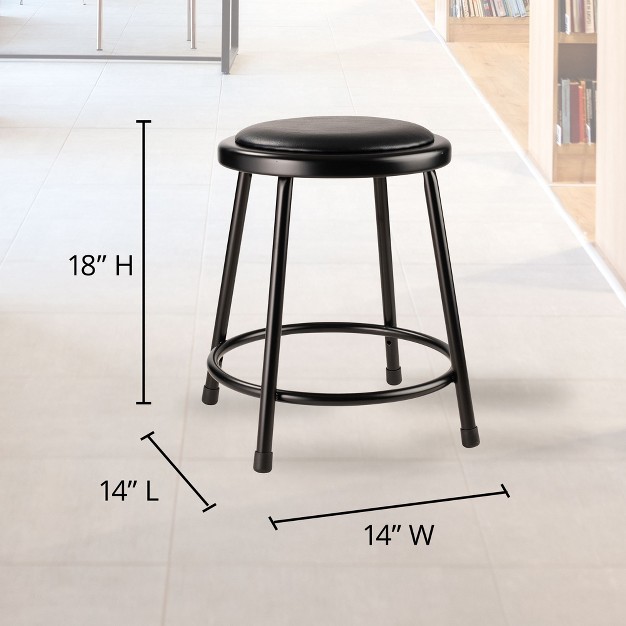 National Public Seating 6400 Series Heavy Duty 18 Inch Steel Stool With Vinyl Padded Seat Supports Up To 300 Pounds Black Frame And Legs