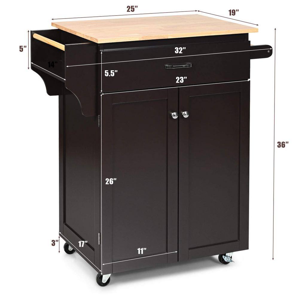 Bunpeony 32 in. W Heavy Duty Brown Rolling Kitchen Island with Spice Rack and Adjustable Shelf ZY1K0101