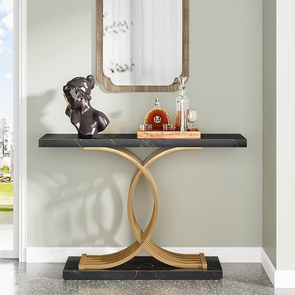 Modern Faux Marble Hallway Table with Geometric 40