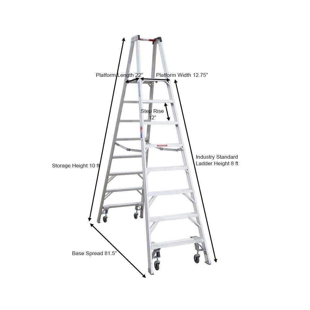 Werner 14 ft. Reach Aluminum Platform Twin Step Ladder with Casters 300 lb. Load Capacity Type IA Duty Rating PT378-4C