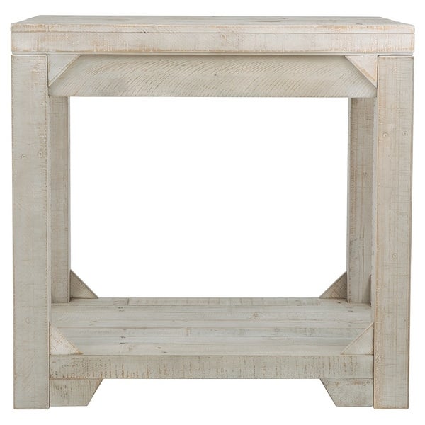 Farmhouse Style Wooden End Table with Plank Design Open Shelf， White