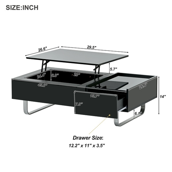 Modern Coffee Table with Lifted Tabletop and High-gloss Surface， Lift-top