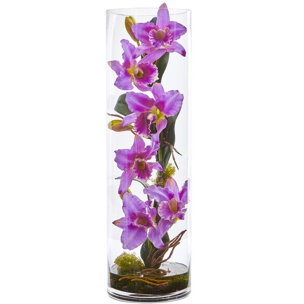 20'' Cattleya Orchid Artificial Floral Arrangement in Cylinder Vase