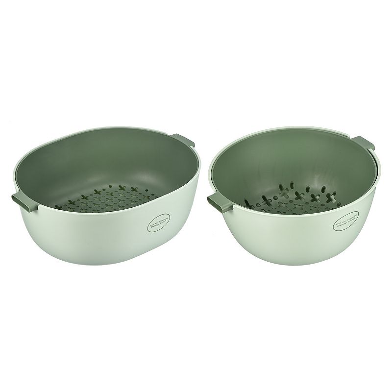 Kitchen Food Strainer Bowl Plastic Double Layered Drain Basket 2PCS