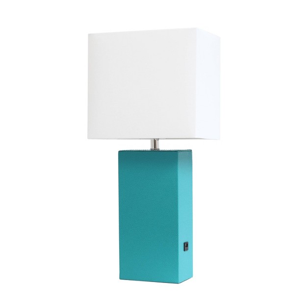 Modern Leather Table Lamp With Usb And Fabric Shade Elegant Designs