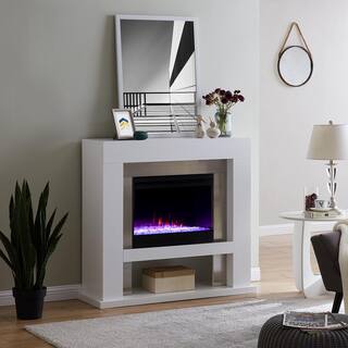 Southern Enterprises Allianne Color Changing 44 in. Electric Fireplace in White with Stainless Steel HD013657