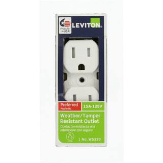 Leviton 15 Amp Weather and Tamper Resistant Duplex Outlet White W5320-T0W