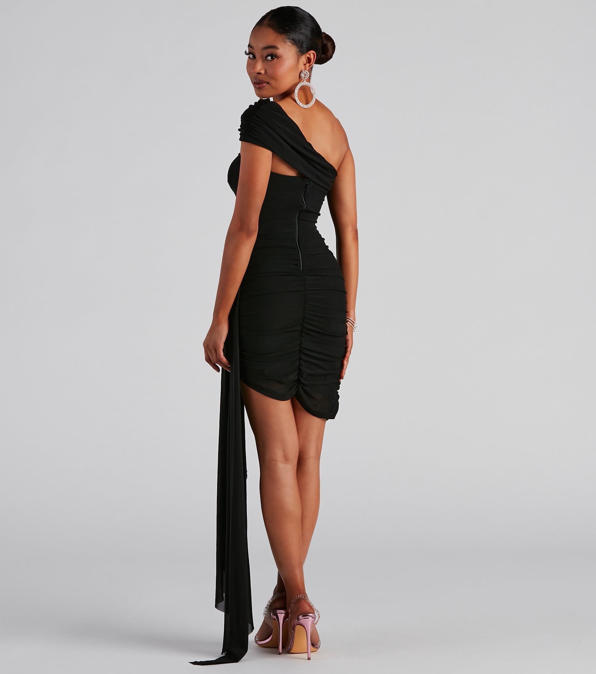 Mylah Formal One-Shoulder Cascade Short Dress