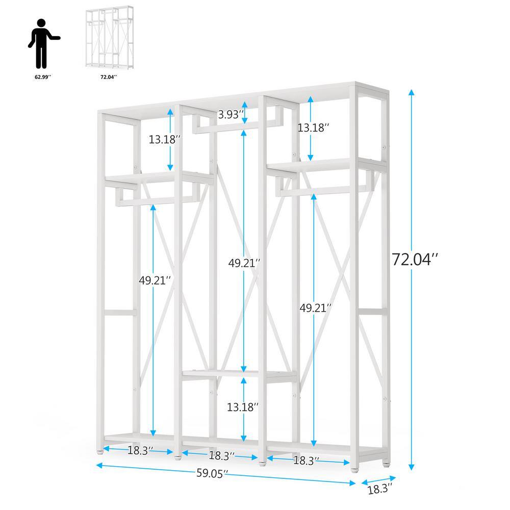 BYBLIGHT White Wood Clothes Rack 59.05 in. W x 72.04 in. H BB-CJ158FF