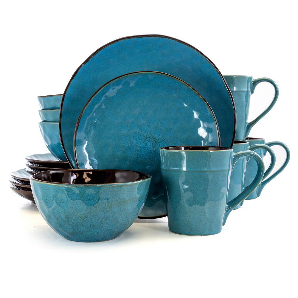 Elama Sea Glass 16-Piece Modern Turquoise Stoneware Dinnerware Set (Service for 4) 985112661M